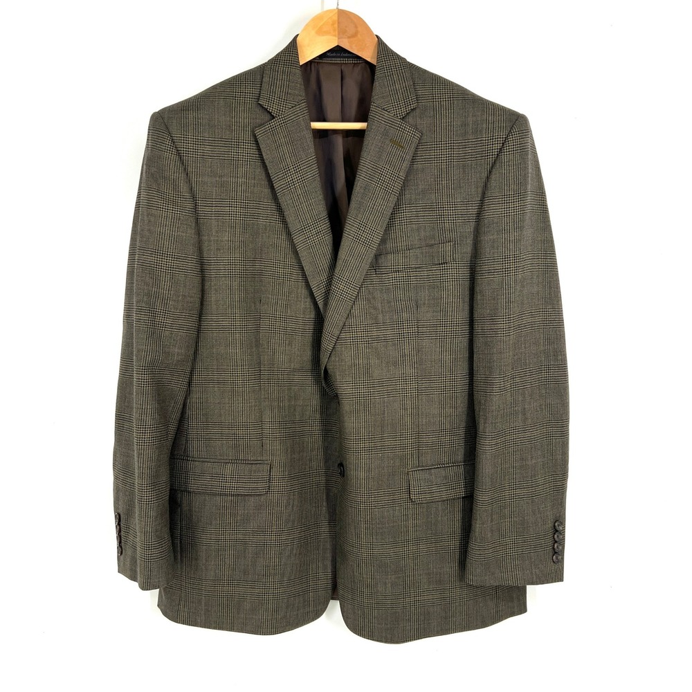 Lauren Ralph Lauren Mens 44R Wool Blazer Glen Plaid Brown Sport Coat 2-Button